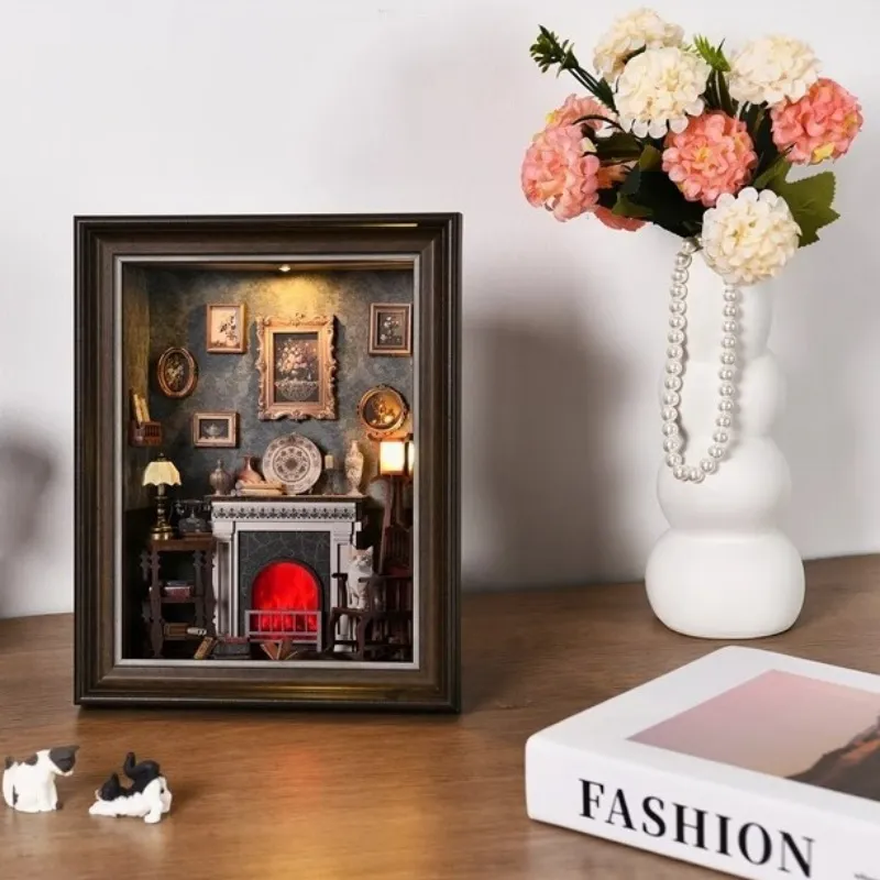 DIY 3D-Bilderrahmen Bausatz - Kaminhaus | Miniatur Diorama - Image 3